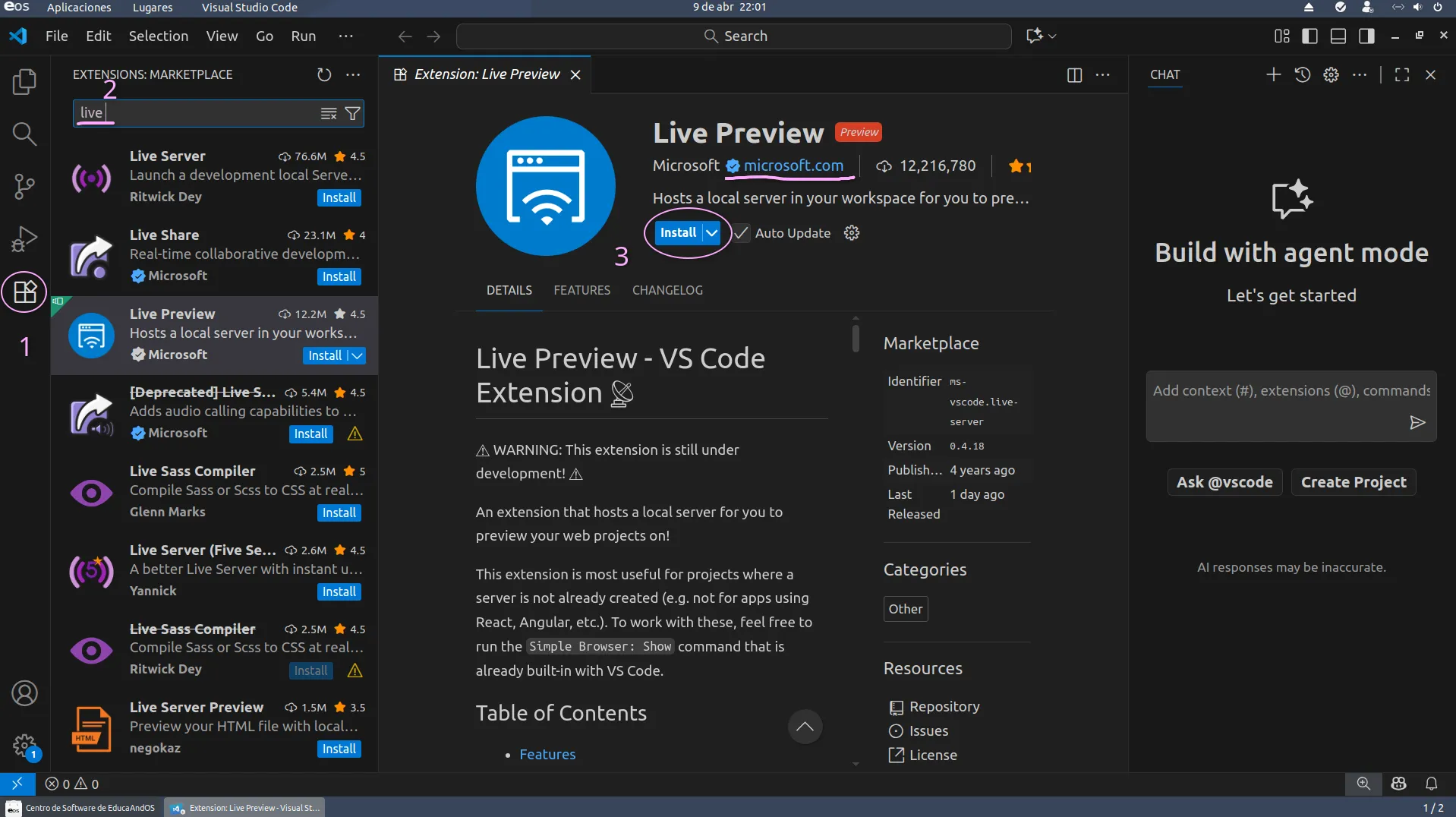 Instalación de Live Preview